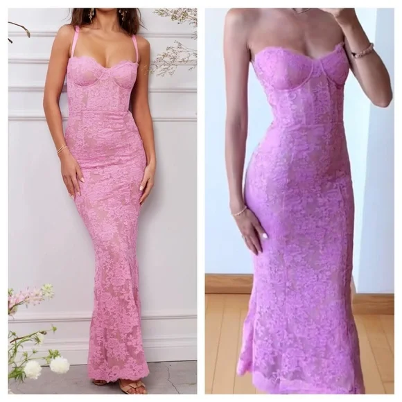 NWT V. Chapman Maxi Dress Ruby Gown Pink Lace Bustier Corset Wedding Guest sz 2 - Picture 2 of 10